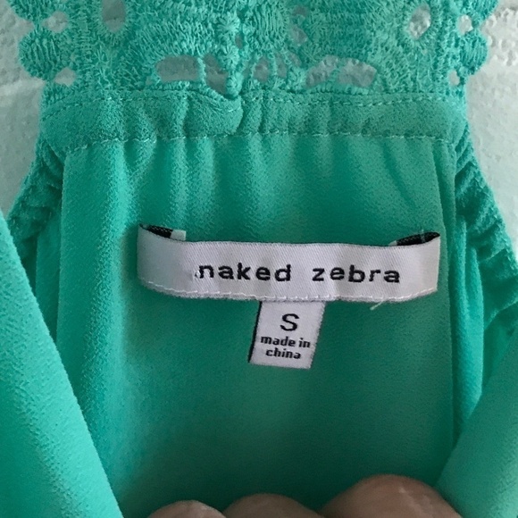 Naked Zebra Tank top Teal Green Aqua RacerBack Crochet Draped Size S - Picture 5 of 7